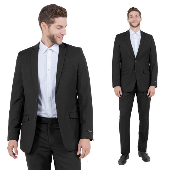 Azzuro's Premium Polyester Slim Fit 2pc Mens Suit, Black - Picture 1 of 5